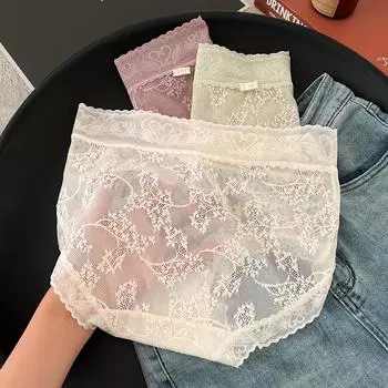 Женское нижнее белье Pure Desire с сетчатыми кружевными краями, дышащие, сексуальные, со средней и высокой талией, с треугольными ягодицами для девочек, трусики M жемчужина белый