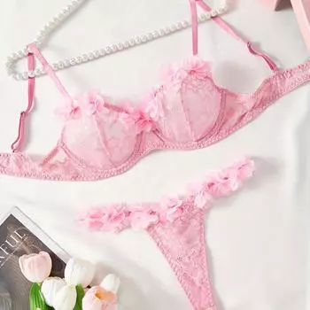Женское нижнее белье Pure Desire Suit Lace Pink кружевные стринги с тремя точками Sexy Temptation S