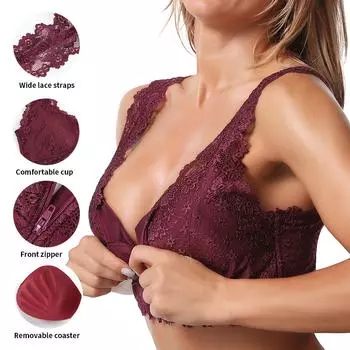 Женское нижнее белье Queenral, сексуальный большой размер с пряжкой спереди, красивый бюстгальтер на спине, молния спереди, сексуальный кружевной бюстгальтер больших размеров, передний крючок с полной чашкой, нижнее белье в сборе