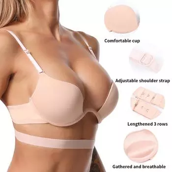 Женское нижнее белье Queenral, топ без косточек, бюстгальтер с эффектом пуш-ап, нижнее белье с глубоким вырезом и открытой спиной на груди, универсальное свадебное платье, одинарный бюстгальтер с открытой спиной
