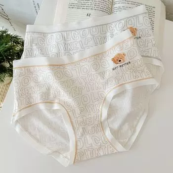 Женское нижнее белье с алфавитным принтом, милые девчачьи трусики с медвежонком, удобные антибактериальные дышащие полные трусы One Size