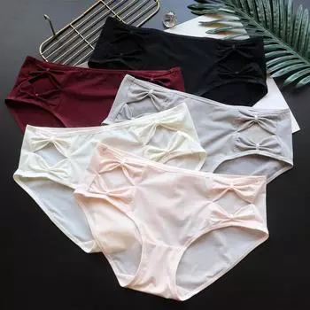 Женское нижнее белье с бантом на талии и удобными треугольными чашками из чистого хлопка Ice Silk, увеличивающими бедра M чёрный