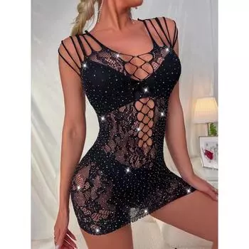 Женское нижнее белье с цветочным кружевом, нижнее белье Babydoll с V-образным вырезом, пижама с ремешком One Size