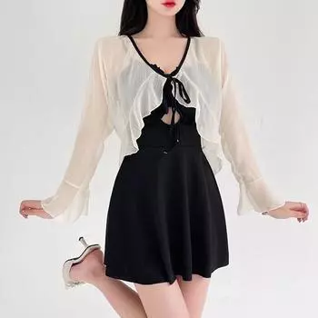 Женское нижнее белье с цветочным кружевом, нижнее белье Babydoll с V-образным вырезом, пижама с ремешком L