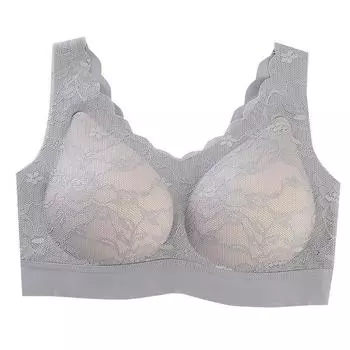 Женское нижнее белье с глубоким V-образным вырезом и кружевным узором, цельный бюстгальтер, бесшовный телесный спальный жилет M зелёный