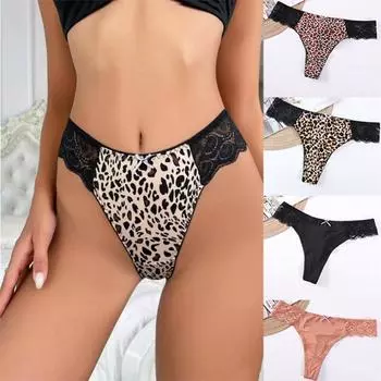Женское нижнее белье с низкой посадкой, женские микрогладкие дышащие трусы, хипстерские трусы, женские кружевные стринги с леопардовым принтом, трусы, трусы