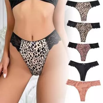 Женское нижнее белье с низкой посадкой, женские микрогладкие дышащие трусы, хипстерские трусы, женские кружевные стринги с леопардовым принтом, трусы, трусы M