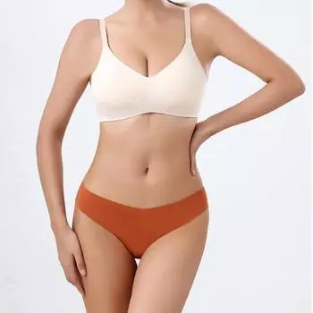 Женское нижнее белье с низкой талией из ледяного шелка, бесшовные, прохладные, хлопковые трусы с промежностью, однотонные S коричневый