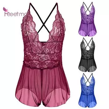 Женское нижнее белье с открытой промежностью, прозрачная сетка для сна, глубокая сексуальная одежда, женское ночное платье с v-образным вырезом XL