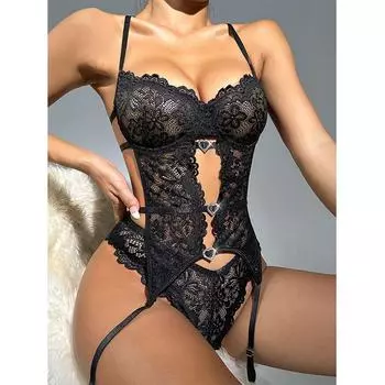 Женское нижнее белье с подвязками и бюстгальтером Комплект нижнего белья Сексуальные наряды Кружевные бюстгальтеры Push Up Тедди Babydoll Порно Боди S