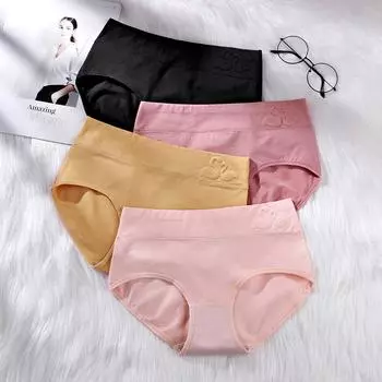 Женское нижнее белье с тиснением, хлопковые однотонные треугольные брюки со средней талией, большие размеры, дышащая и удобная коробка для нижнего белья L