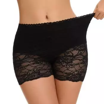 Женское нижнее белье с утягивающим эффектом, сексуальное кружевное нижнее белье, мягкие удобные трусики-шорты с двойным слоем, бесшовные, дышащие S чёрный