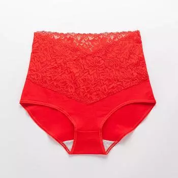 Женское нижнее белье с V-образным вырезом и высокой талией, женские хлопковые кружевные трусы для девочек X-Large красный