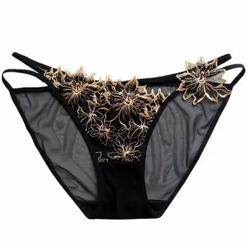 Женское нижнее белье с вышивкой, полые кружевные сексуальные трусики, женские сетчатые трусы с низкой посадкой для женщин One Size чёрный