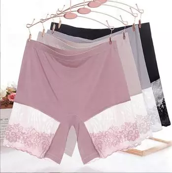 Женское нижнее белье с высокой талией и карманами, кружевные противоугонные брюки, хлопковые мягкие трусы, защитные шорты из модала, кружевные летние шорты L