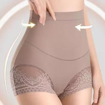 Женское нижнее белье с высокой талией, сексуальные кружевные цветочные трусики с контролем живота, поддержка бедер, послеродовое восстановление, эластичные дышащие женские трусики для похудения XL чёрный