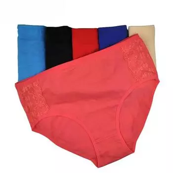 Женское нижнее белье с высокой талией, хлопковые однотонные сексуальные кружевные трусики, женские трусики, нижнее белье больших размеров, партия 6 шт. XXL