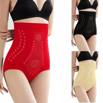 Женское нижнее белье с высокой талией и высокой талией с отрицательными ионами, хлопковая талия, ягодицы, живот, живот и брюки для коррекции фигуры XXL бежевый