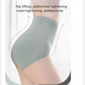 Женское нижнее белье с высокой талией Трусы Женские послеродовые моделирующие талию Лифтинг бедер Графен Антибактериальные хлопковые дышащие трусы Размер M-2XL M зелёный