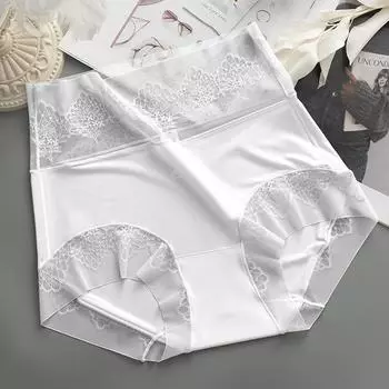 Женское нижнее белье с высокой талией и треугольными трусиками, дышащие сексуальные кружевные удобные хипстерские трусики M белый
