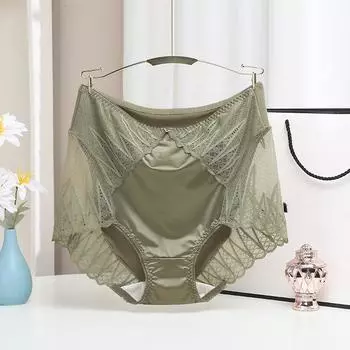 Женское нижнее белье с высокой талией и кружевным лоскутным бельём, дышащее, утягивающее живот, бесшовные трусики-треугольники большого размера M