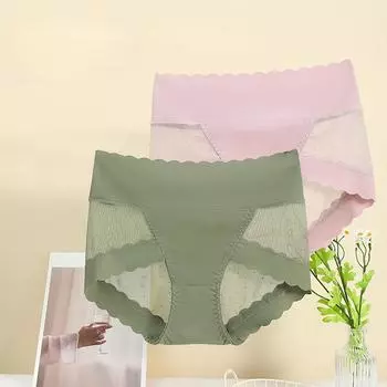 Женское нижнее белье с высокой талией и кружевом Ice Silk, бесшовные дышащие сексуальные шорты с подтянутыми ягодицами, летние тонкие трусики L чёрный