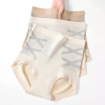 Женское нижнее белье с высокой талией, мягкие эластичные трусики с полным покрытием, утягивающие живот, бесшовные женские трусы для повседневной носки L бежевый