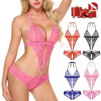 Женское нижнее белье, сексуальное кружевное боди с полым цветочным принтом, романтическое эротическое белье, цельное нижнее белье, кружевное белье Тедди Babydoll 2XL