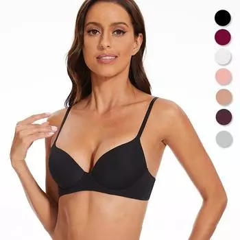 Женское нижнее белье Сексуальные бюстгальтеры с глубоким V-образным вырезом Push Up Бесшовные удобные повседневные бюстгальтеры Твердые беспроводные бюстгальтеры больших размеров BCDEF Cup Brassiere 70B чёрный