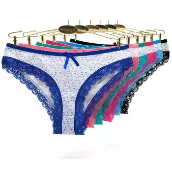 Женское нижнее белье, сексуальные кружевные трусики с цветочным принтом, женские трусики, трусы с низкой талией, хлопковое нижнее белье, 6 шт./компл. M