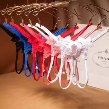 Женское нижнее белье, сексуальные стринги с металлической подвеской и цветочным принтом, сплошной цвет, бесшовное сексуальное нижнее белье на шнуровке с открытым файлом One Size