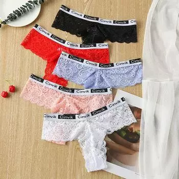 Женское нижнее белье Сексуальные трусы с низкой талией Хлопковое нижнее белье с промежностью Кружевные женские бесшовные стринги Женские трусики-стринги S белый