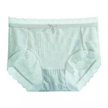 Женское нижнее белье, шелковые антибактериальные трусы с кружевной талией и ледяным шелком, без следов, треугольные трусики большого размера с подтяжкой бедер L