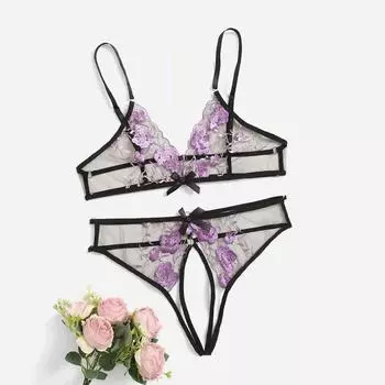 Женское нижнее белье, стринги, комплект нижнего белья, женский комплект из 2 предметов, необычный кружевной прозрачный бюстгальтер, женское нижнее белье, кружевной бюстгальтер, комплект стрингов S