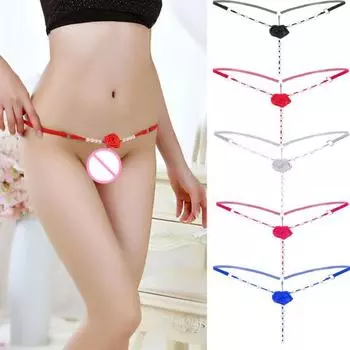 Женское нижнее белье, стринги с цветочным искусственным жемчугом, сексуальные стринги, прозрачные трусики