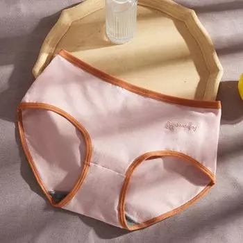 Женское нижнее белье Тонкие хлопковые трусики с промежностью Средняя талия Трусы для девочек Милые трусики M светло-розовый