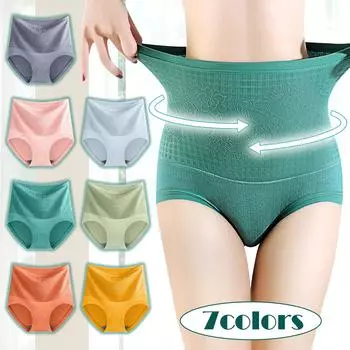 Женское нижнее белье, трусики, бесшовное кружево с цветочным принтом и высокой талией M синий