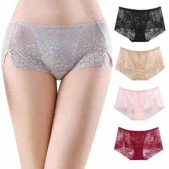Женское нижнее белье Трусики Сексуальные кружевные трусы для девочек Бесшовные тонкие шорты со средней талией Бесшовные трусики Женское нижнее белье L
