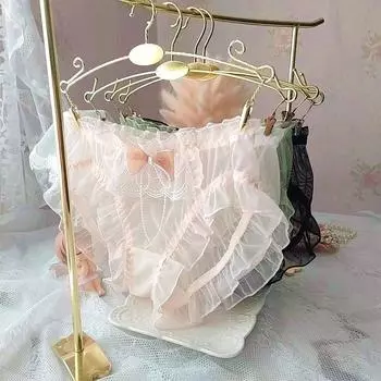 Женское нижнее белье, трусы с рюшами, прозрачные сетчатые трусики, прозрачные трусы M розовый