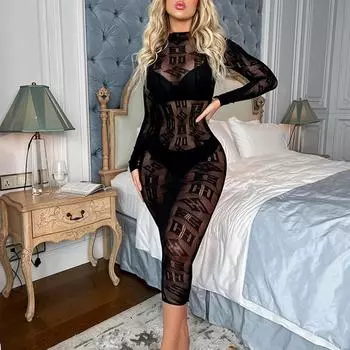 Женское нижнее белье в сеточку, прозрачное, прозрачное, платье, нижнее белье, боди, ночная рубашка, сумка, платье на бедрах, прозрачная, полая, ночная рубашка