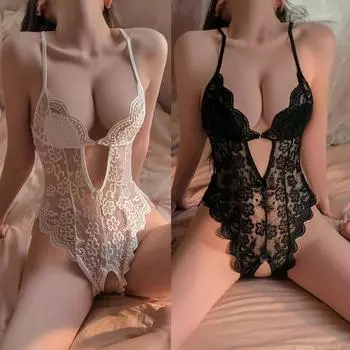 Женское нижнее белье в сексуальном наряде стриптизерши, японский косплей, эротическое нижнее белье, кружевной низкий глубокий V-образный вырез, открытая промежность, экзотическое порно-боди S