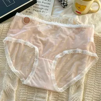 Женское нижнее белье, женские трусики со средней талией, полупрозрачные, чистый ветер, кружевные края, сексуальные дышащие брюки с подтяжкой бедер XL чёрный