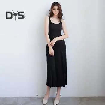 Женское нижнее платье с круглым вырезом, свободное однотонное эластичное длинное платье без рукавов с открытой спиной и подтяжками, домашнее повседневное платье миди для спальни L бежевый