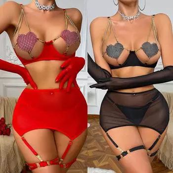 Женское ночное белье на тонких бретельках, прозрачные сексуальные ночные рубашки, кружевные пижамы, сексуальный комплект нижнего белья L