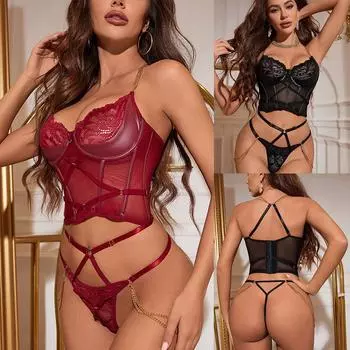 Женское ночное белье на тонких бретельках, прозрачные сексуальные ночные рубашки, кружевные пижамы, сексуальный комплект нижнего белья XXL