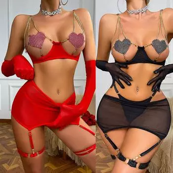 Женское ночное белье на тонких бретельках, прозрачные сексуальные ночные рубашки, кружевные пижамы, сексуальный комплект нижнего белья L