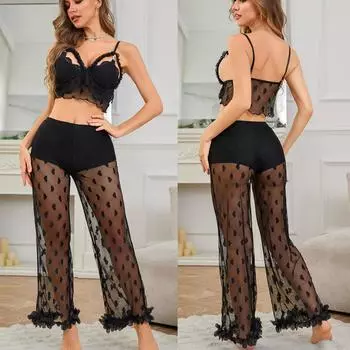 Женское ночное белье на тонких бретельках, прозрачные сексуальные ночные рубашки, кружевные пижамы, сексуальный комплект нижнего белья L