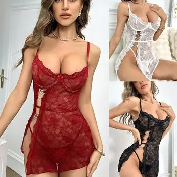 Женское ночное белье на тонких бретельках, прозрачные сексуальные ночные рубашки, кружевные пижамы, сексуальный комплект нижнего белья M