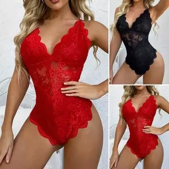 Женское ночное боди, прозрачное боди без рукавов с открытой спиной, однотонное, с глубоким V-образным вырезом, соблазнительное, популярное, с низким вырезом, с цветочным принтом, боди для ночного клуба для брачной ночи S чёрный
