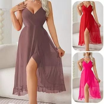 Женское ночное платье, длинные ночные рубашки с V-образным вырезом и открытой спиной, пижамы для сна, сексуальное нижнее белье, без рукавов, пижамы, платья для ночного клуба XS